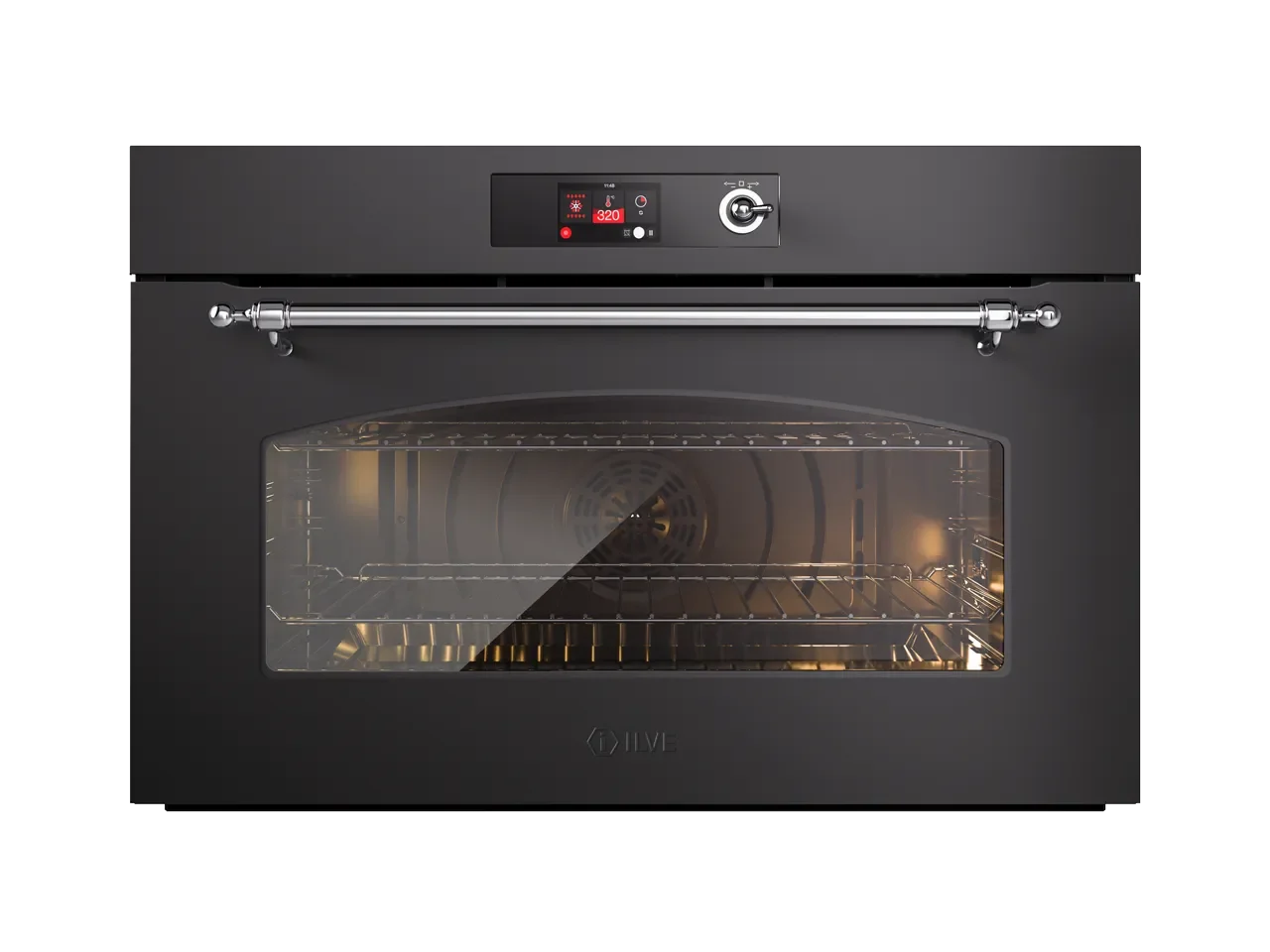 Falcon premium European glass black upright 1100mm induction cooker with digital display and chrome handle