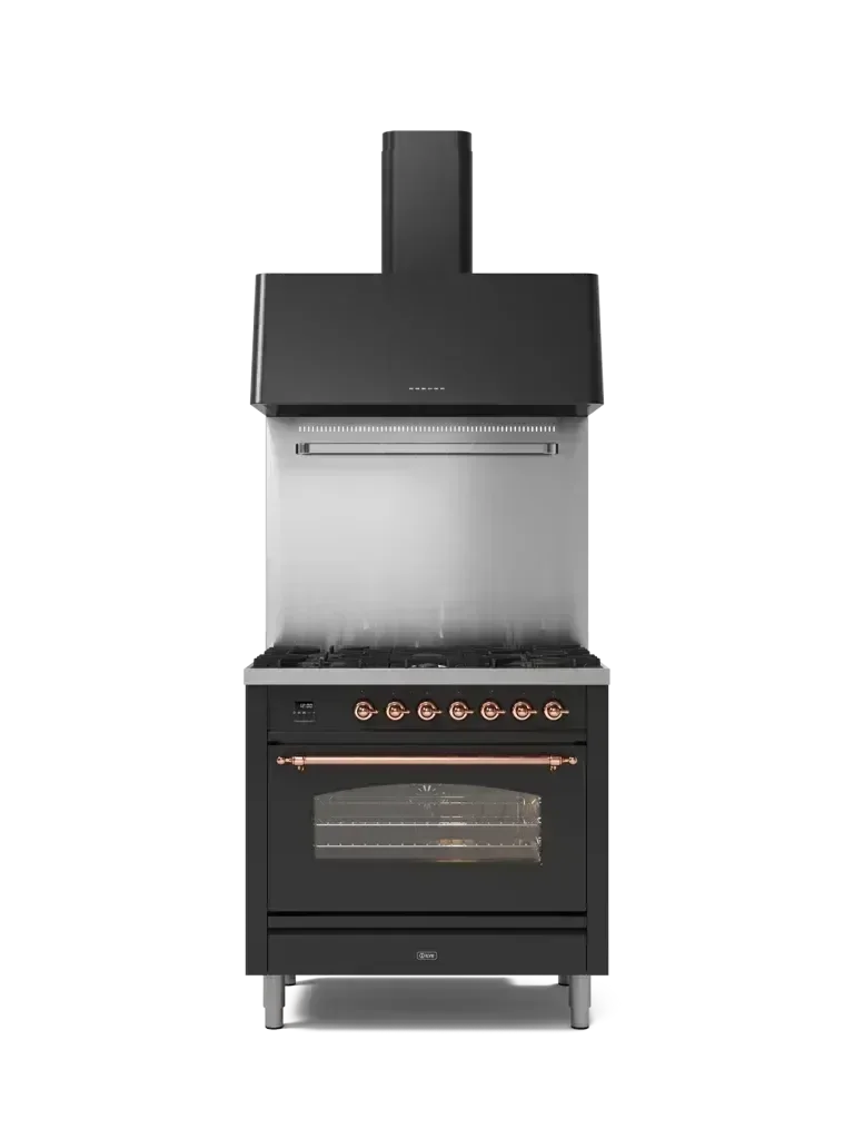 Falcon premium glass black upright 1100mm induction cooker with oven and controls