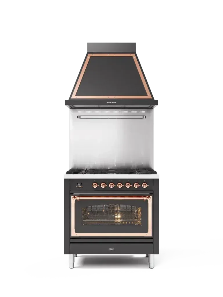 Falcon premium European glass black upright 1100mm induction cooker with copper accents