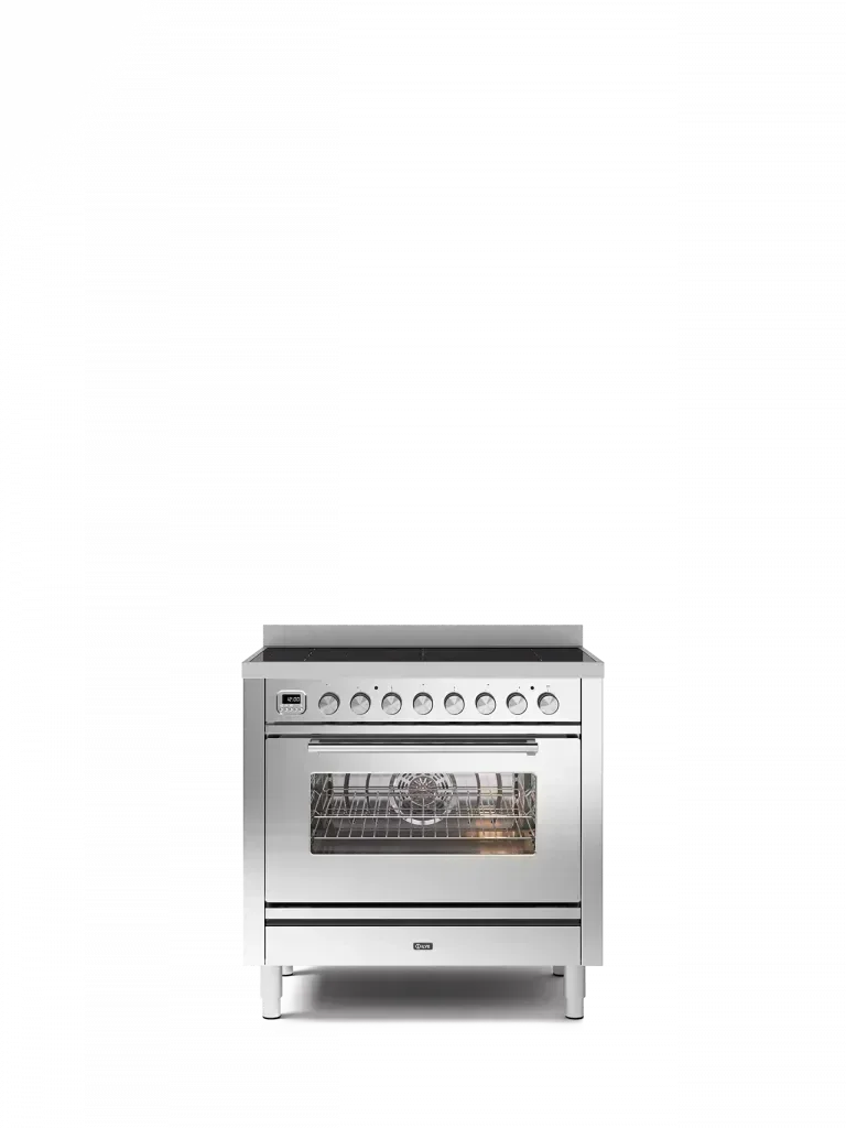 Falcon premium European glass black upright 1100mm induction cooker with stainless finish