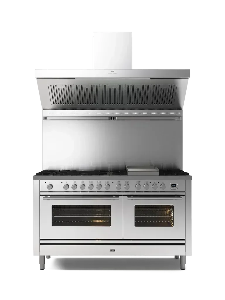 Falcon premium European glass black upright 1100mm induction cooker with dual ovens
