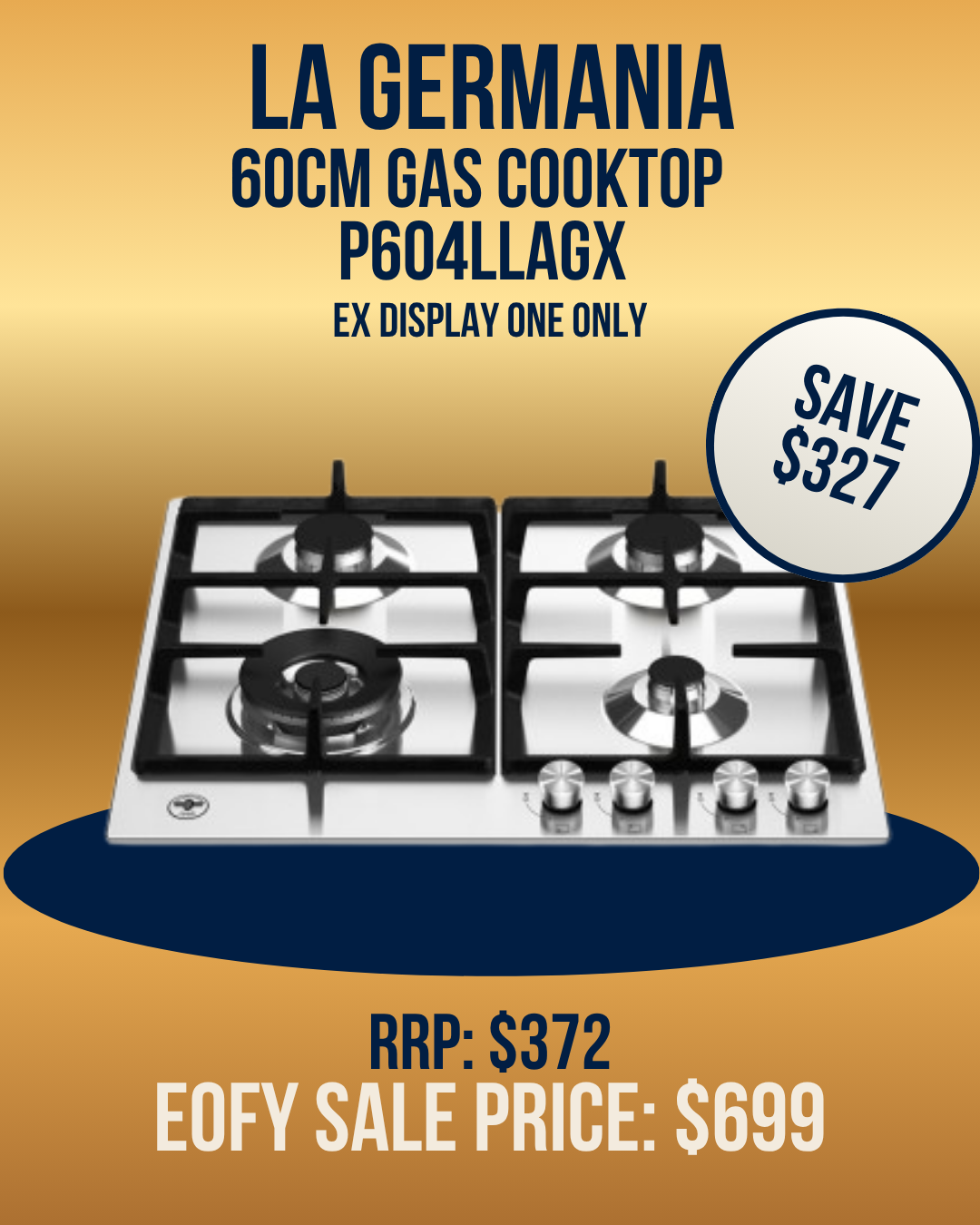 La Germania 60cm Gas cooktop - P604LLAGX *Ex-Display*