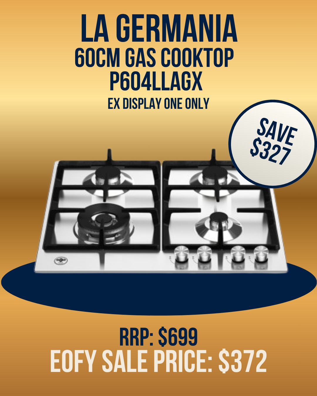 La Germania 60cm Gas cooktop - P604LLAGX *Ex-Display*