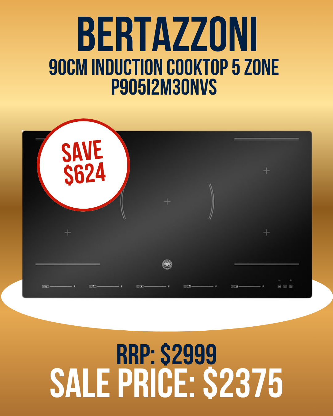 Bertazzoni 90cm Induction Cooktop P905I2M30NVS highlighting $624 savings