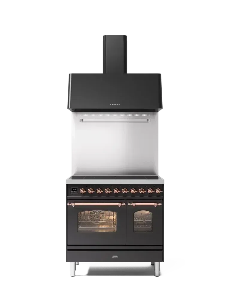 Falcon premium European Glass Black Upright 1100mm induction cooker with dual ovens