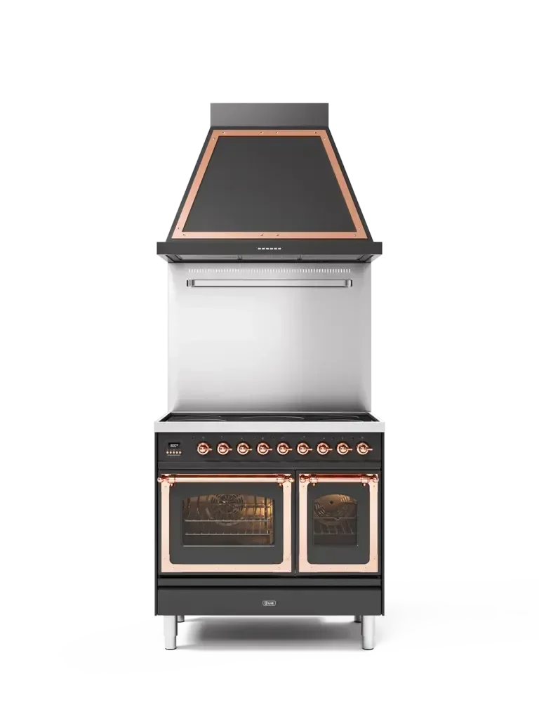 Falcon premium European Glass Black Upright 1100mm Induction Cooker with dual ovens