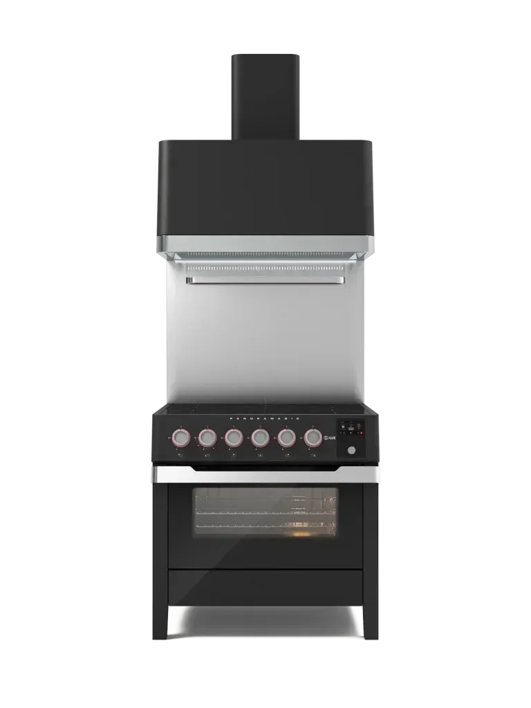 Falcon premium European black glass upright 1100mm induction cooker with control knobs and oven