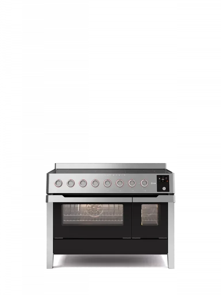 Falcon premium black glass upright 1100mm induction cooker with dual ovens