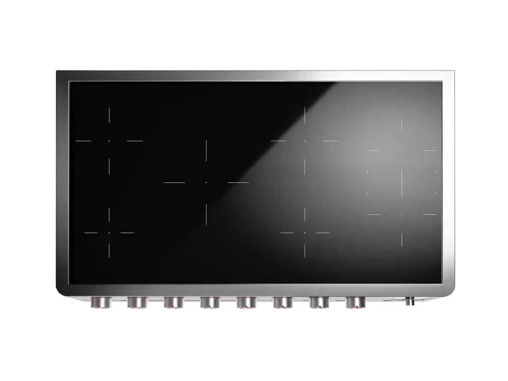 Falcon premium European Glass Black Upright 1100mm Induction Cooker with control knobs