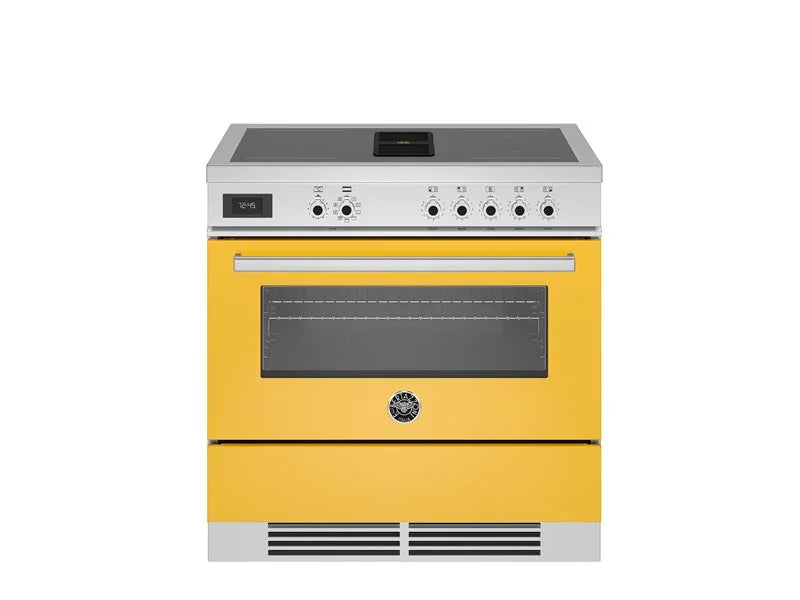 Bertazzoni 90cm AirTech induction cooker, front view yellow