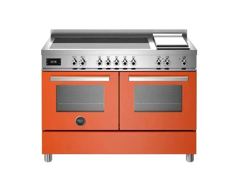 Falcon premium European glass black upright 1100mm induction cooker with vibrant orange finish