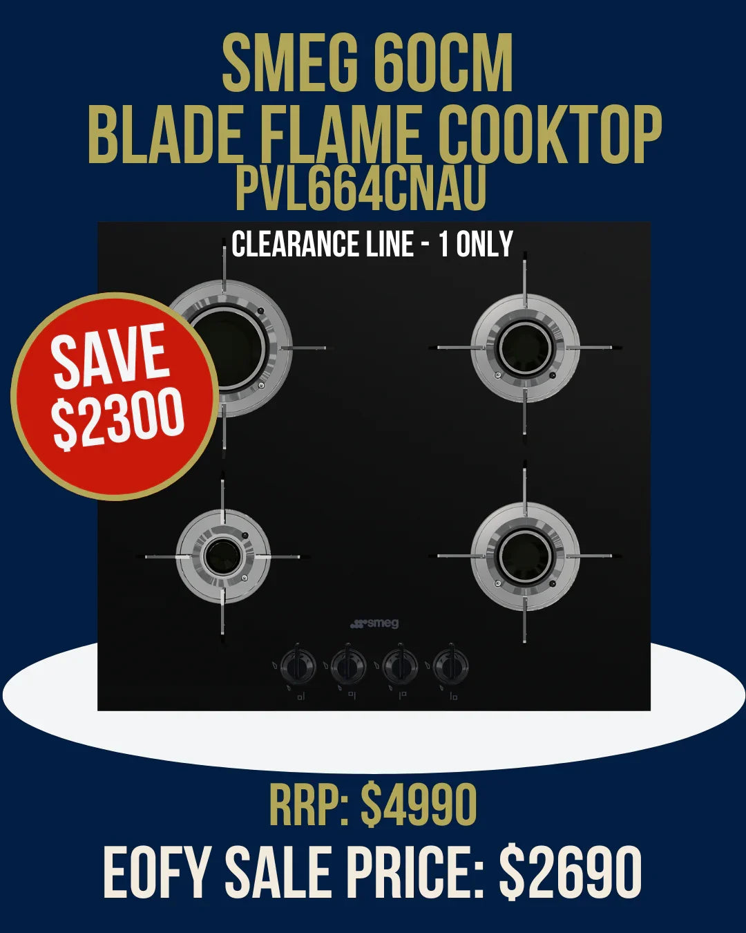 SMEG 60cm Blade Flame Cooktop PVL664CNAU with clearance sale offer