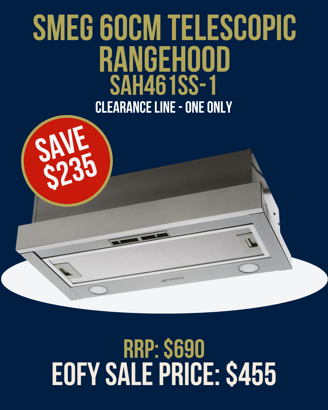 Smeg 60cm Telescopic Rangehood - SAH461SS-1 *Clearance Line*