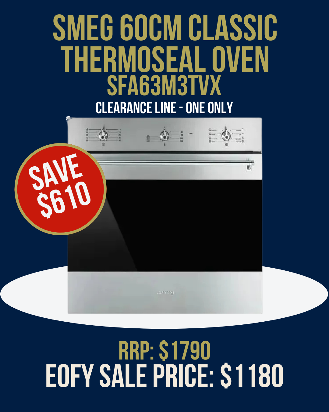 Smeg 60cm Classic Thermoseal Oven - SFA63M3TVX *Clearance Line*