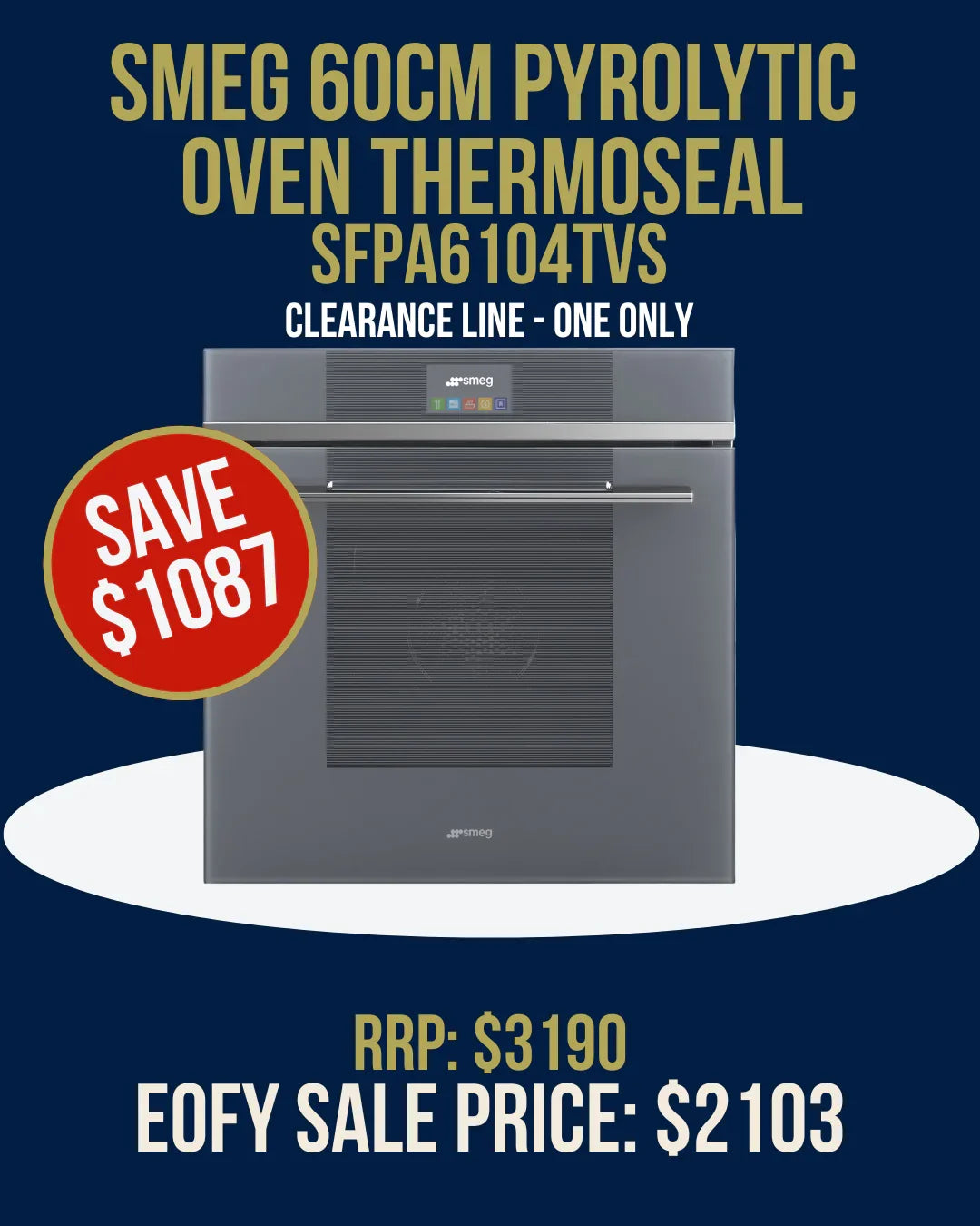 SMEG 60cm Pyrolytic Oven Thermoseal SFPA6104TVS, clearance sale, save $1087, RRP $3190, EOY price $2103