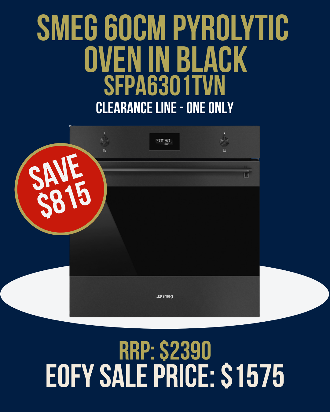 Smeg 60cm Pyrolytic Oven in Black - SFPA6301TVN *Clearance Line*