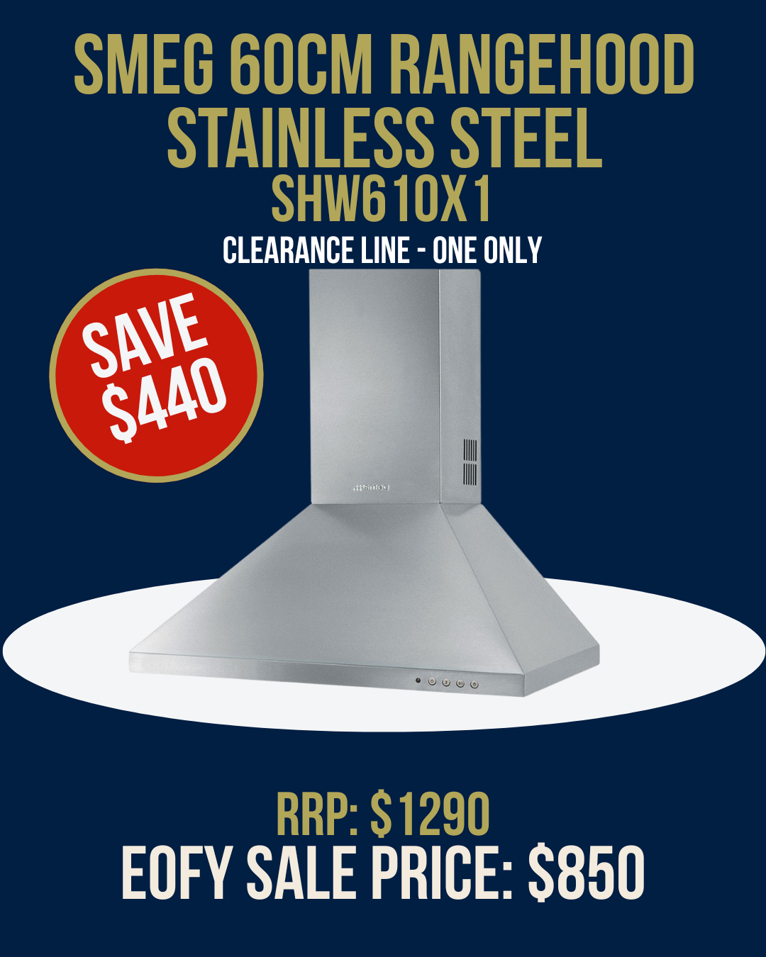 Smeg 60cm Rangehood- stainless steel - SHW610X1 *Clearance Line*