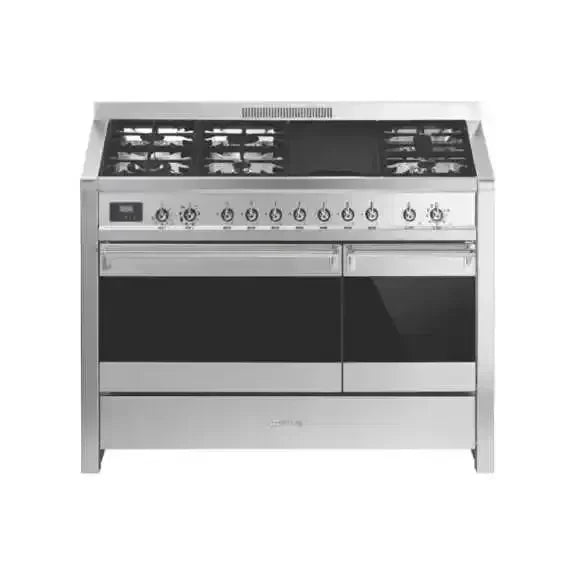 Falcon European Glass Black Upright 1100mm Induction Cooker with twin ovens and control knobs
