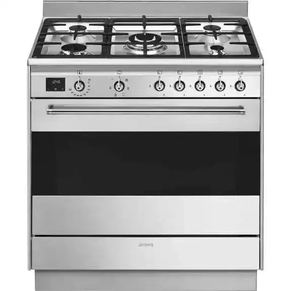 Falcon European Glass Black Upright 1100mm induction cooker with control knobs and oven
