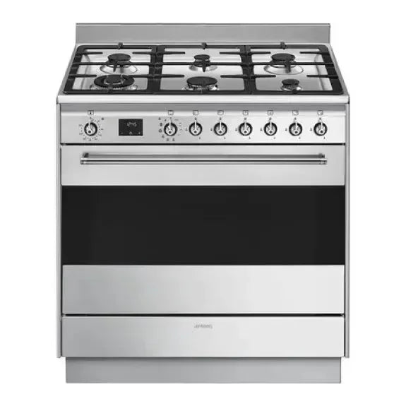 Falcon premium European Glass Black Upright 1100mm Induction Cooker, front view, sleek design.