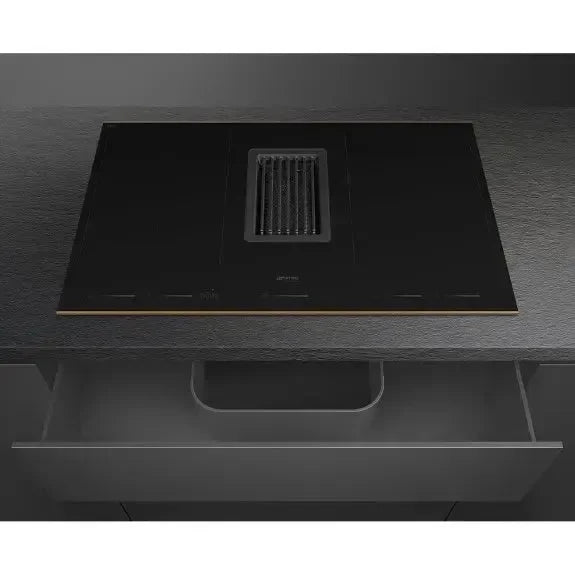 Smeg 80cm Induction Cooktop Integrated Rangehood Dolce Stil Novo - Black - HOBD682R1