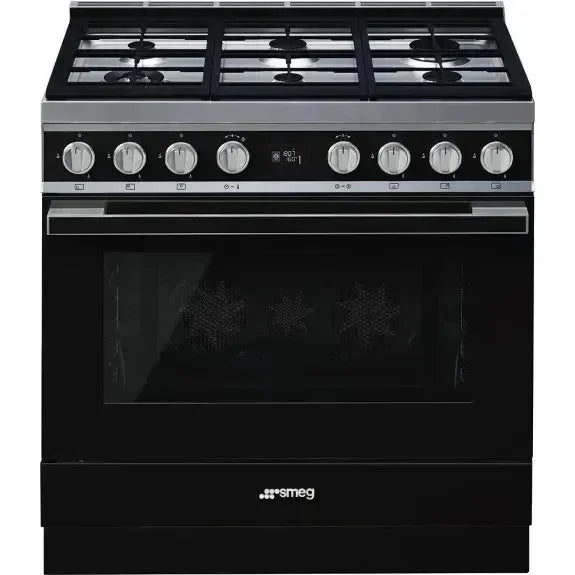 Smeg 90cm Portofino Dual Fuel Pyrolytic Freestanding Cooker - Black