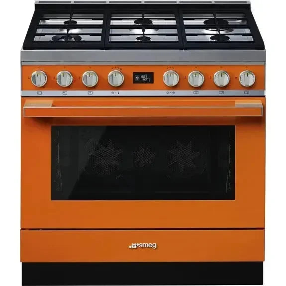 Smeg 90cm Portofino Duel Fuel Pyrolytic Cooker - Burnt Orange