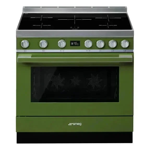 Green Falcon European glass induction cooker with sleek design and control knobs