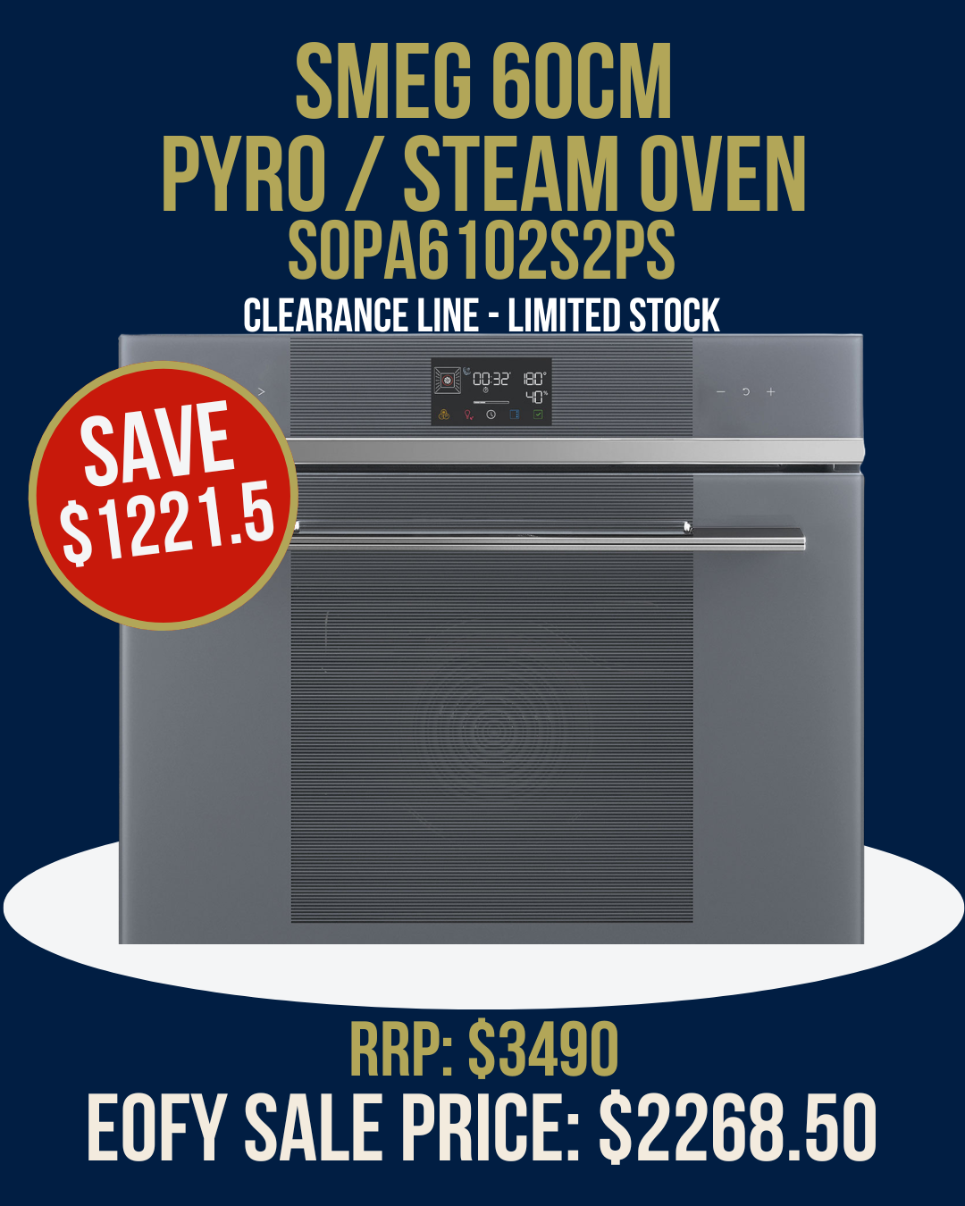 Smeg 60cm Pyro Steam Galileo Oven - SOPA6102S2PS *Clearance Line*