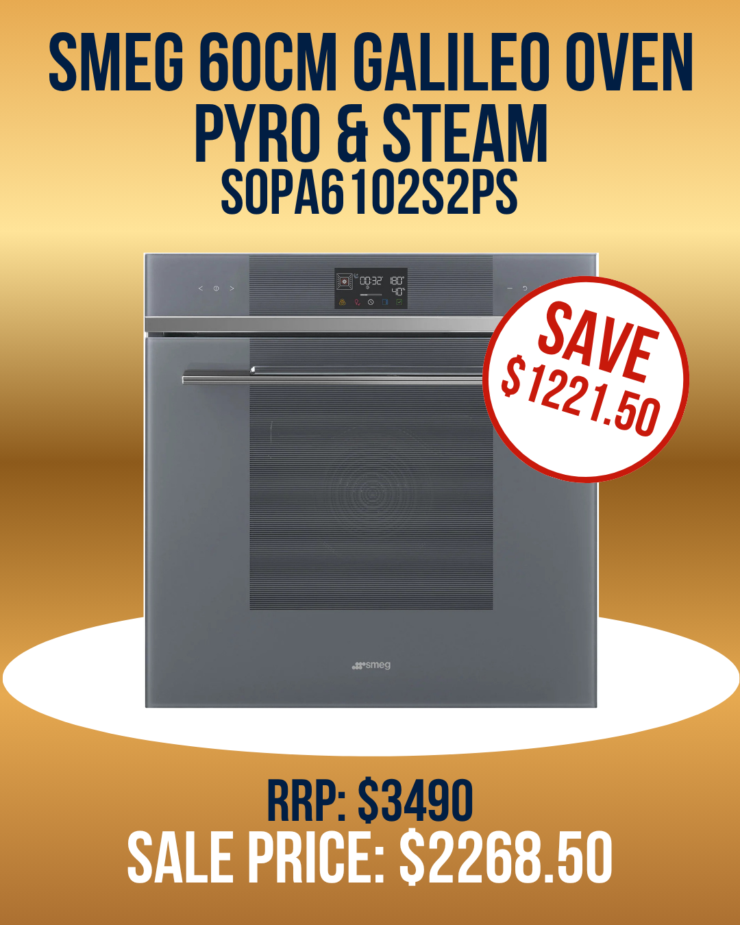 Smeg 60cm Pyro Steam Galileo Oven - SOPA6102S2PS *Clearance Line*