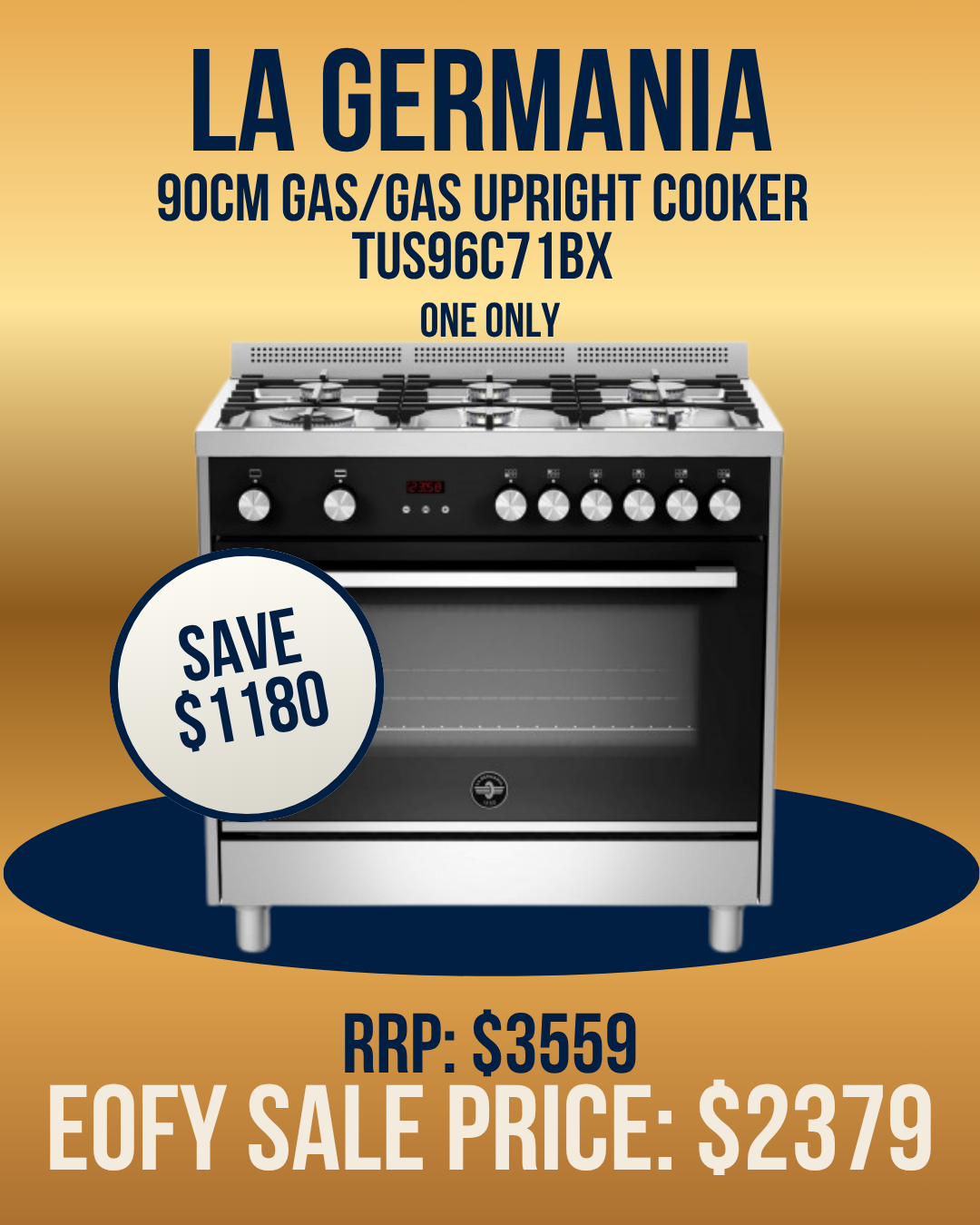 La Germania 90cm Gas/Gas Upright Cooker - TUS96C71BX *ONE Only