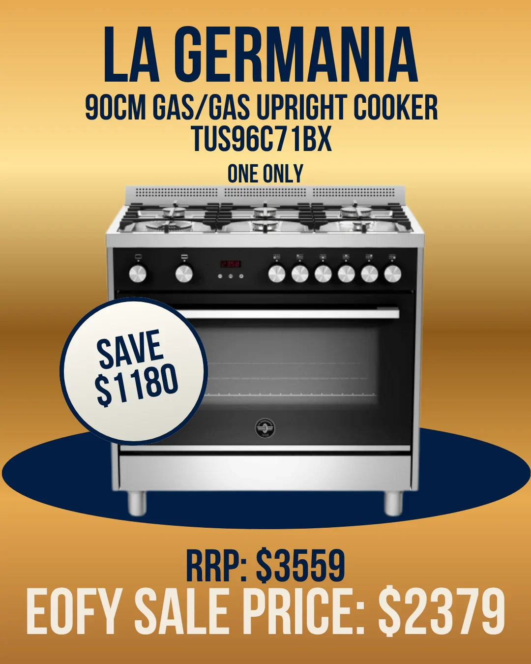 La Germania 90cm gas upright cooker with oven, stainless steel finish, on sale