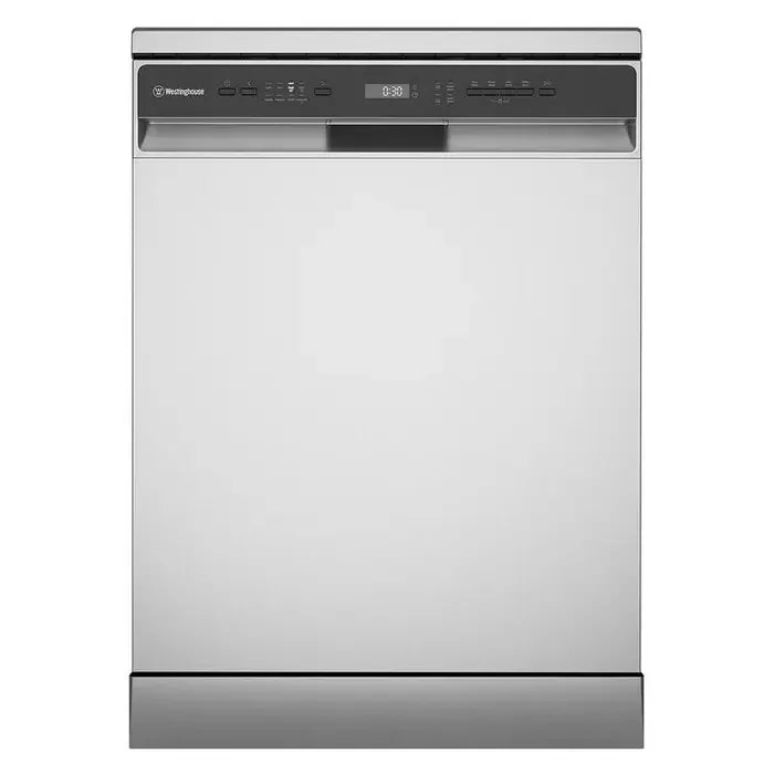 Stainless steel dishwasher with digital control panel, sleek modern kitchen appliance