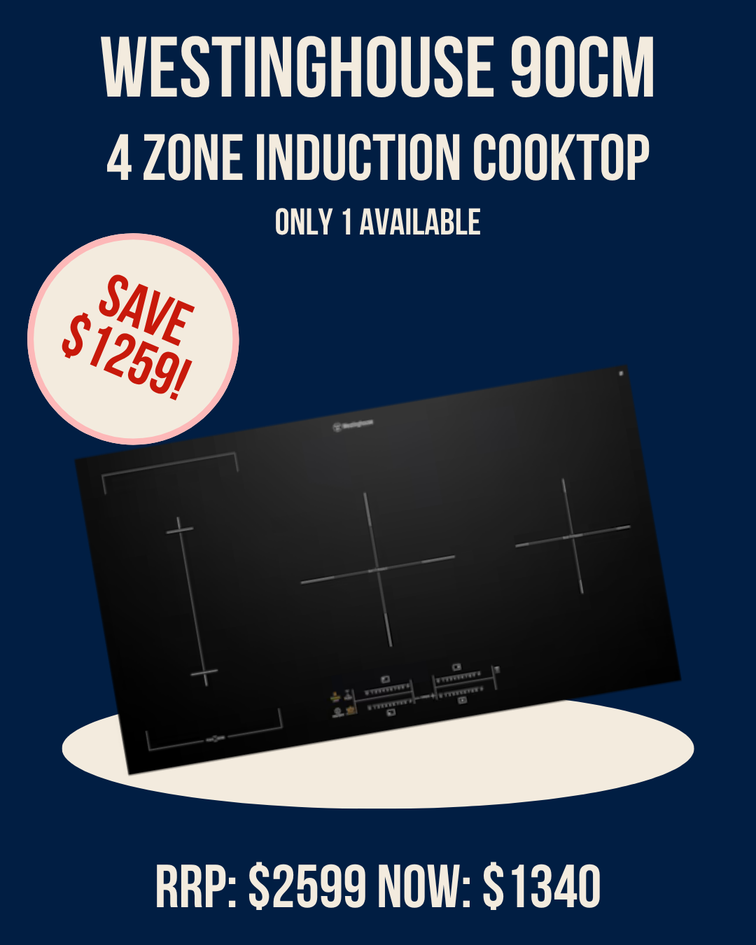 Westinghouse 90cm 4 Zone Induction Cooktop - WHI945BC *Ex-Display*