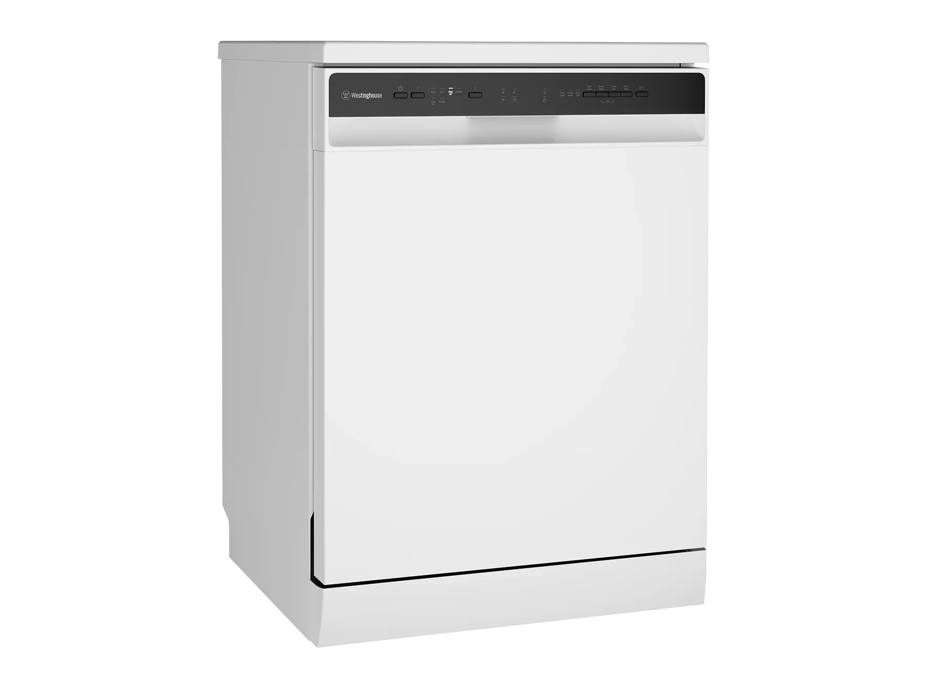 White Westinghouse dishwasher with black control panel