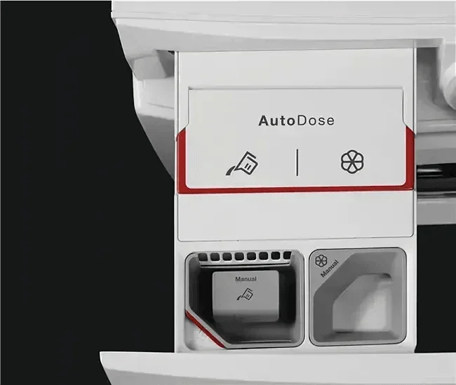 AutoDose detergent dispenser with manual options on modern dishwasher