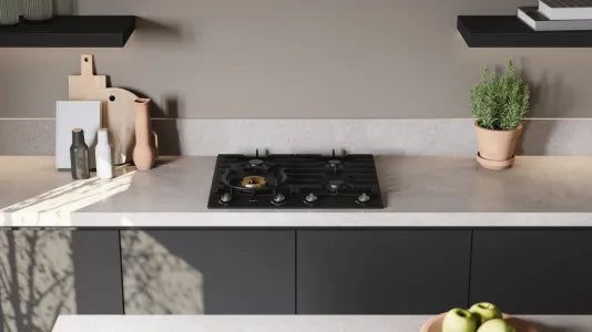 Falcon premium European glass black upright 1100mm induction cooker in modern kitchen setting