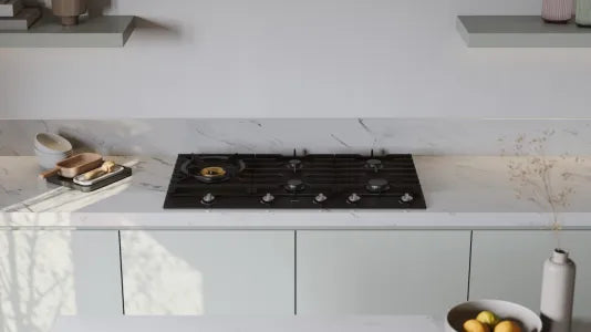 Falcon premium European glass black upright 1100mm induction cooker in modern kitchen