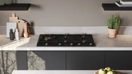 Falcon premium European glass black upright 1100mm induction cooker in modern kitchen