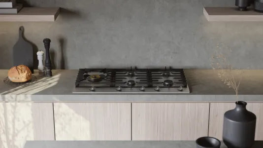 Falcon premium European glass black upright 1100mm induction cooker in modern kitchen setting