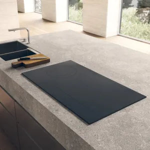 Falcon premium European glass black upright 1100mm induction cooker on modern kitchen countertop