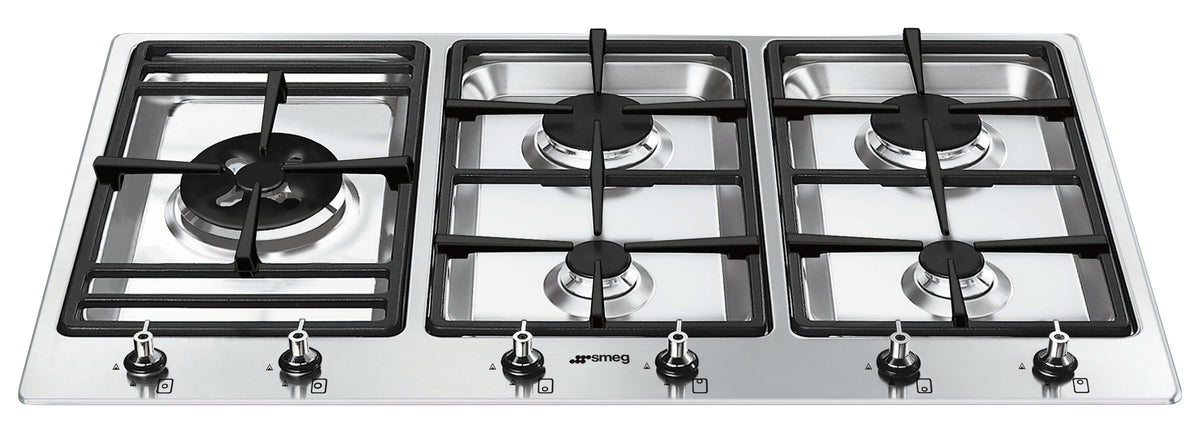 Smeg 90cm Gas Cooktop PSA906-4 - 5 burners Classic Design close up.