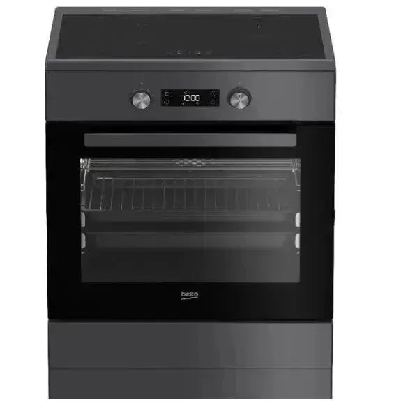 Sleek black Beko electric oven with digital display and glass door, perfect for modern kitchen appliance upgrades.