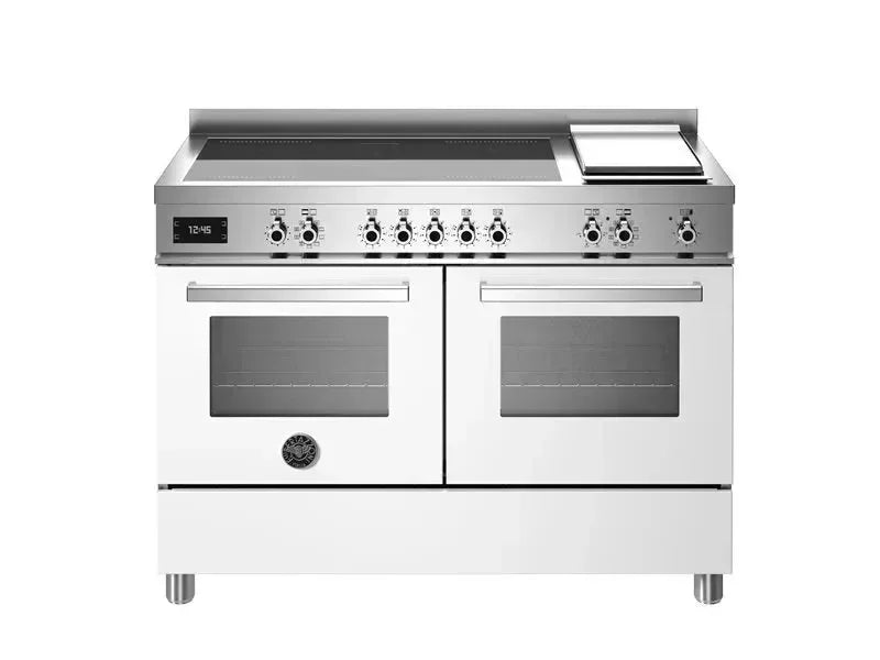 Stainless steel dual oven range with induction cooktop and griddle, perfect for modern kitchen design