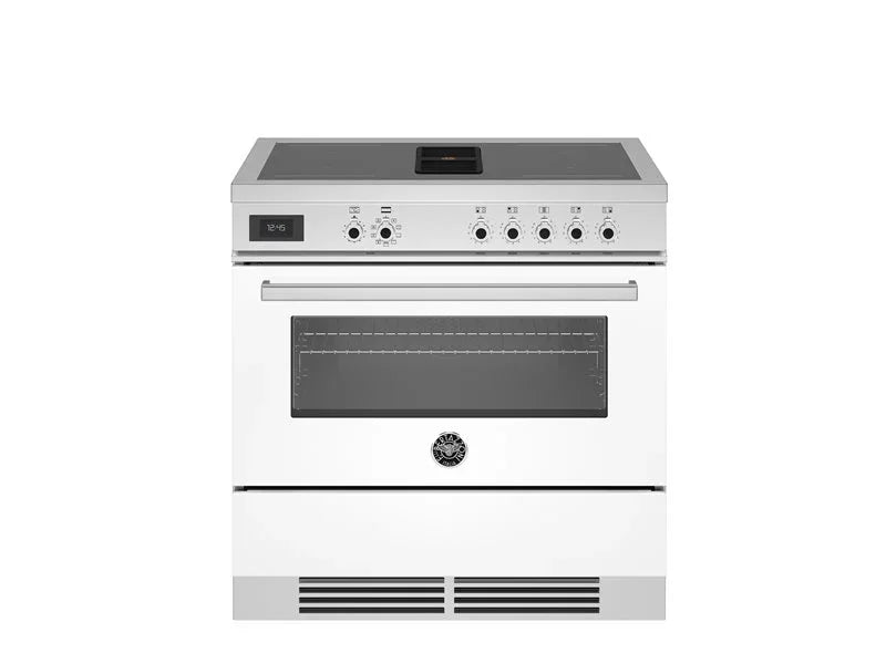 White designer electric range with induction cooktop and oven, perfect for modern kitchen appliances