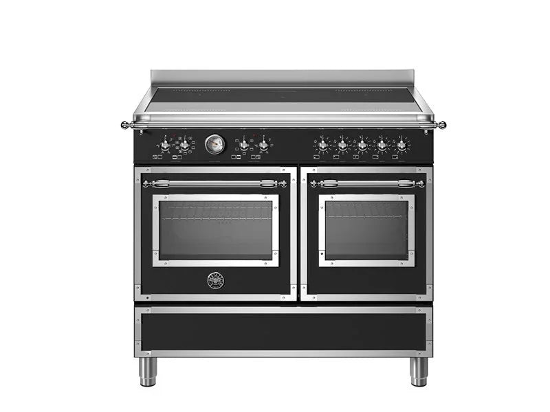 Falcon premium European glass black upright 1100mm induction cooker with dual ovens and chrome controls