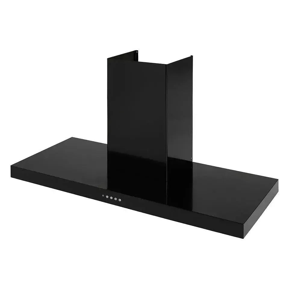 Sleek black kitchen range hood with modern design and control buttons