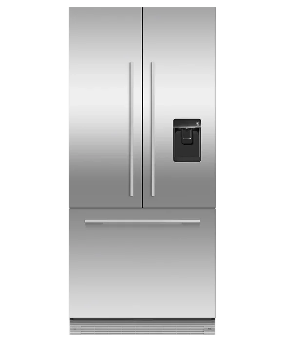 Stainless steel French door refrigerator with water dispenser and bottom freezer drawer