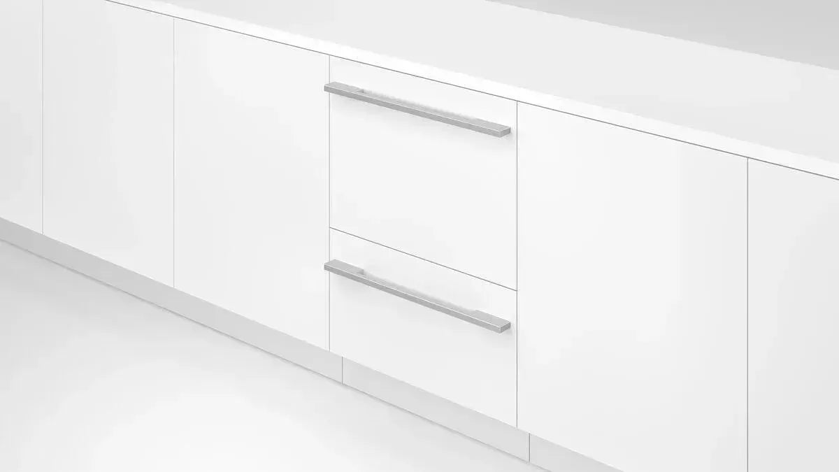 Sleek white kitchen cabinets with modern silver handles, minimalist design for contemporary home kitchens