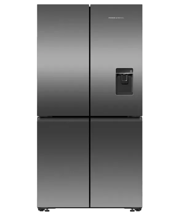 Fisher & Paykel 538L Series 7 Quad Door Refrigerator Freezer Ice & Water Black Stainless Steel RF605QNUVB1